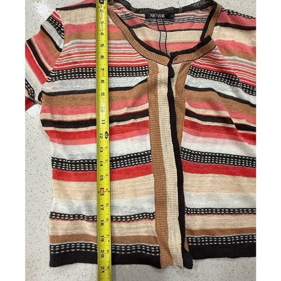 Nic + Zoe Cardigan Womens Multicolored Open Knit Linen Blend Cardigan Boho Small - Picture 4 of 8